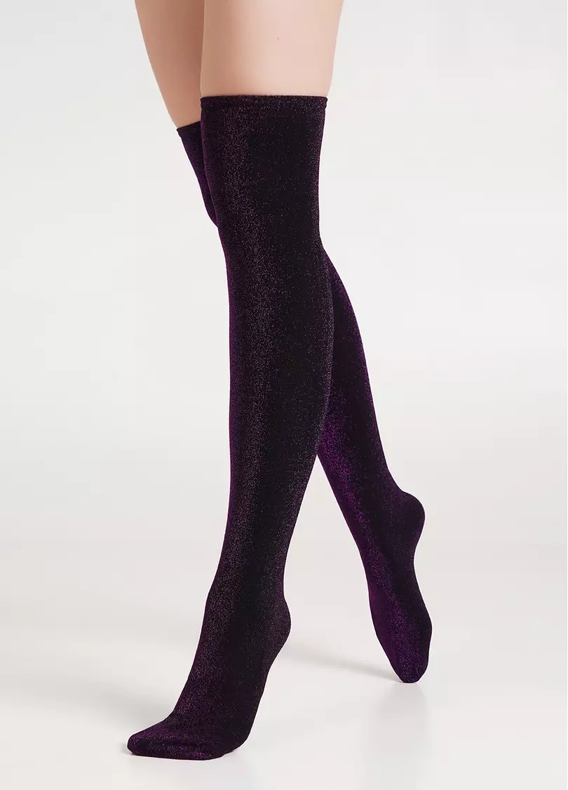 Блестящие ботфорты гольфы WB1 LUREX PA 001 black/shiny pink metallic (черный)