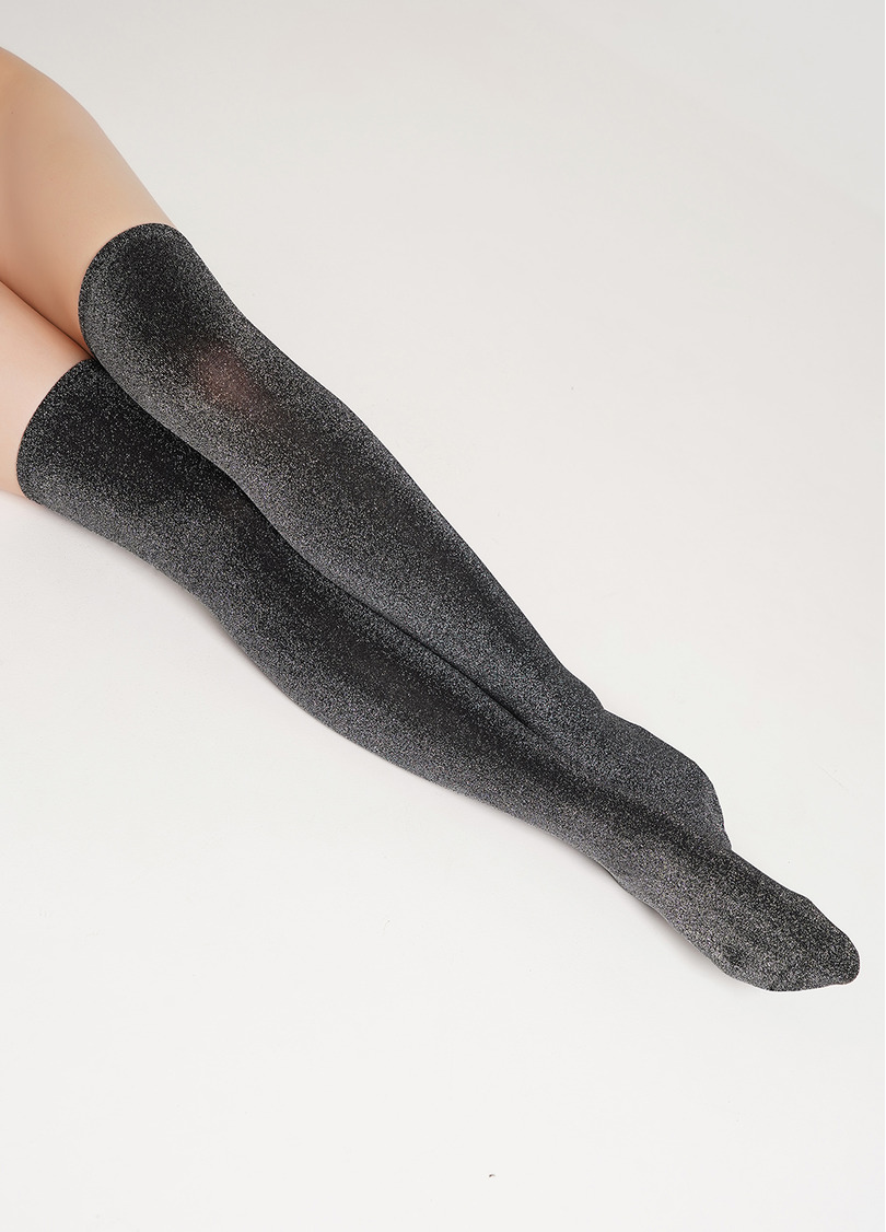 Блестящие ботфорты гольфы WB1 LUREX PA 001 black/silver metallic (черный)