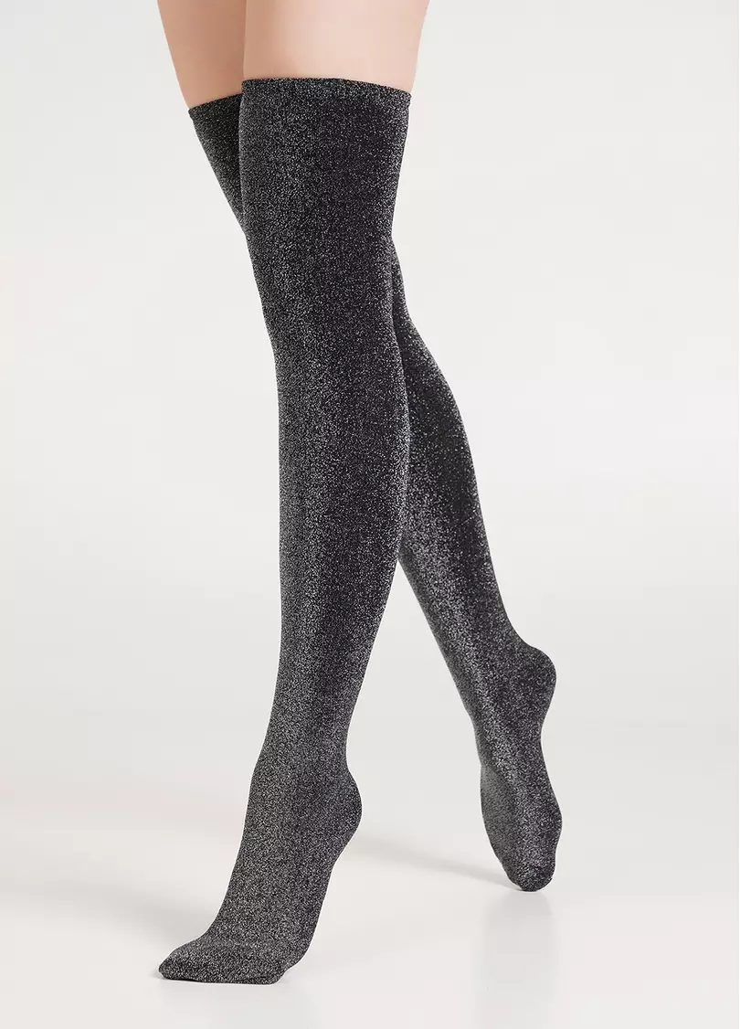 Блискучі ботфорти гольфи WB1 LUREX  PA 001 black/silver metallic (чорний)