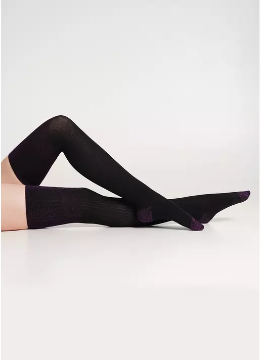 Гольфіни в рубчик з люрексом WB1 LUREX RIB STRONG 001 black/shiny pink metallic (чорний)