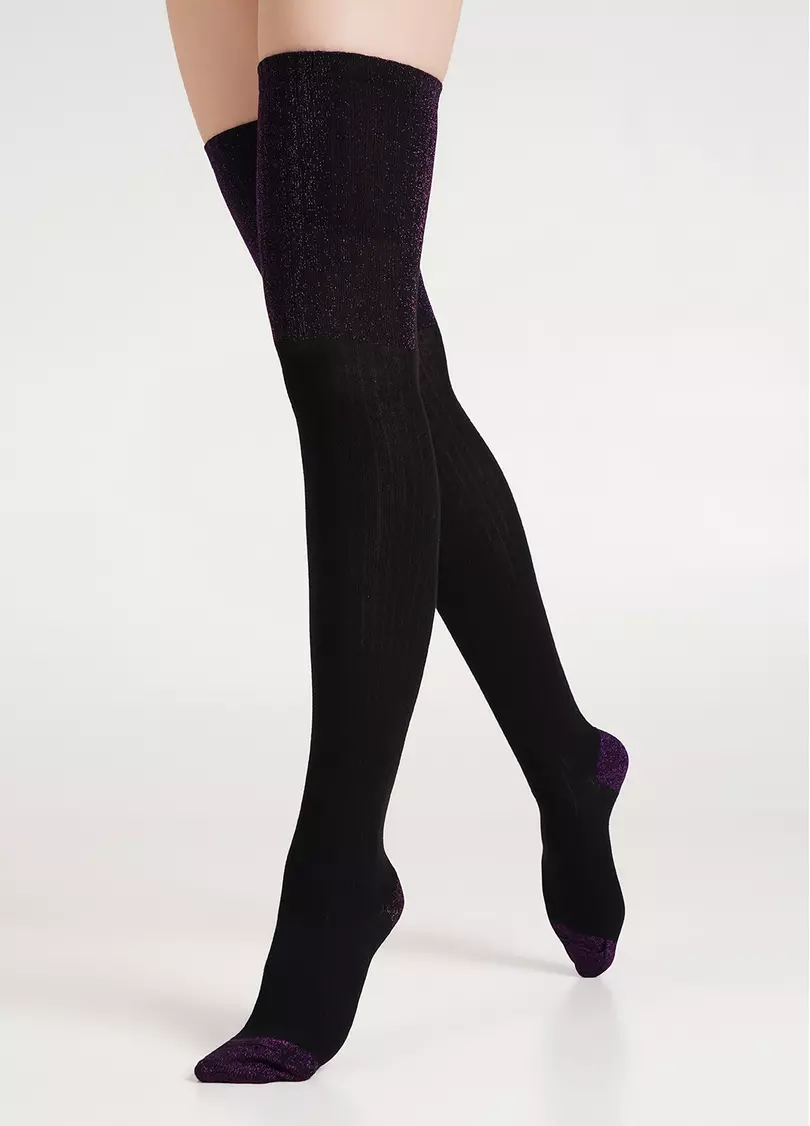 Гольфины в рубчик с люрексом WB1 LUREX RIB STRONG 001 black/shiny pink metallic (черный)