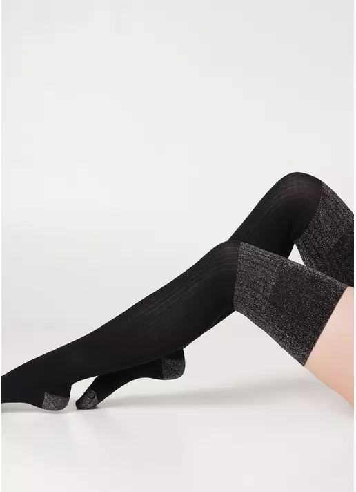 Гольфіни в рубчик з люрексом WB1 LUREX RIB STRONG 001 black/silver metallic (чорний)