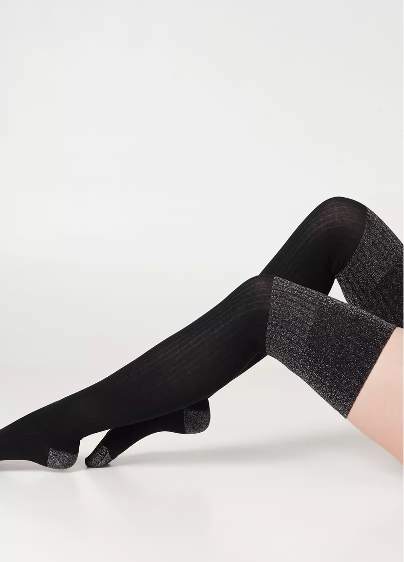 Гольфины в рубчик с люрексом WB1 LUREX RIB STRONG 001 black/silver metallic (черный)