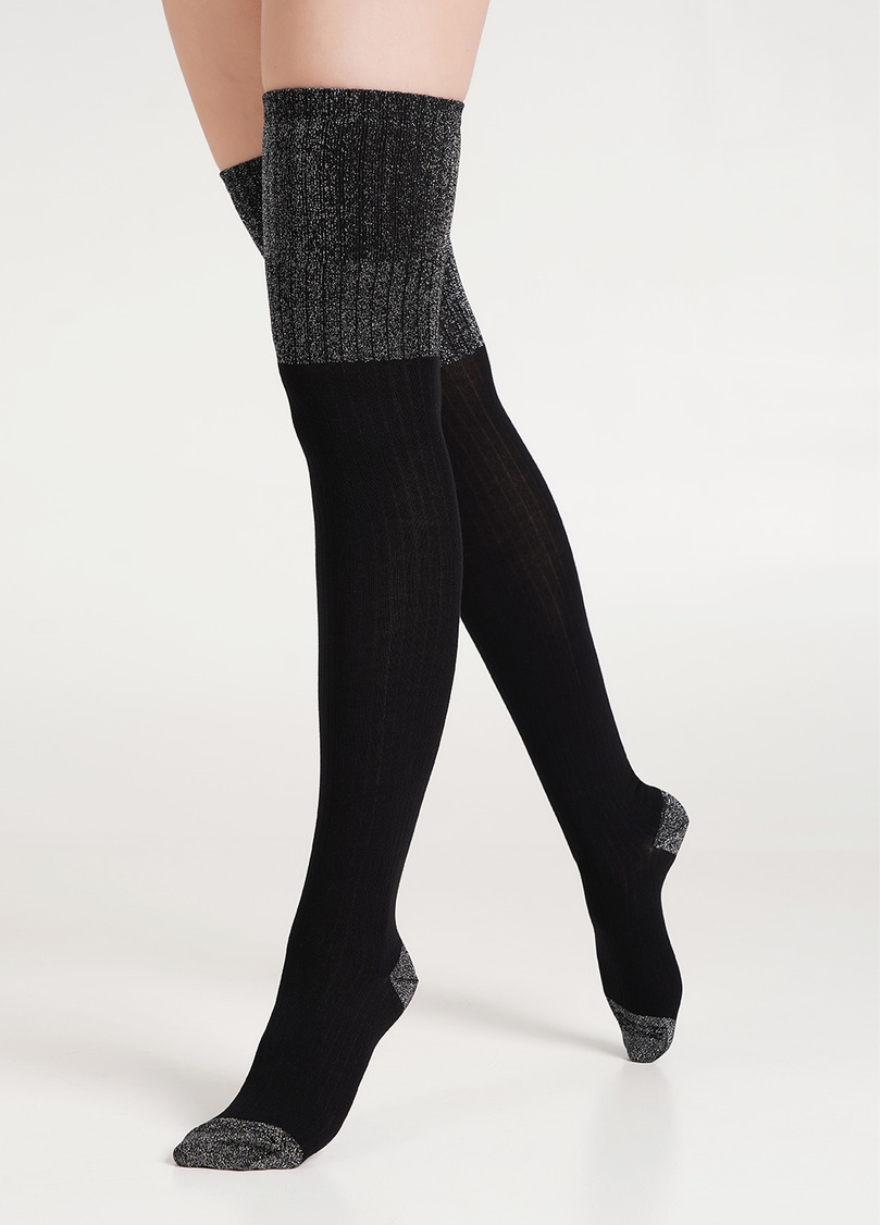 Гольфины в рубчик с люрексом WB1 LUREX RIB STRONG 001 black/silver metallic (черный)