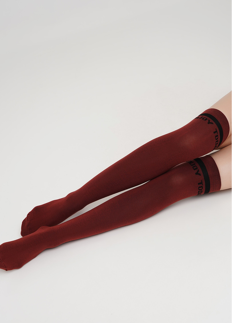 Хлопковые гольфины с контрастной надписью WB1 TEXT 001 (красно-коричневый)