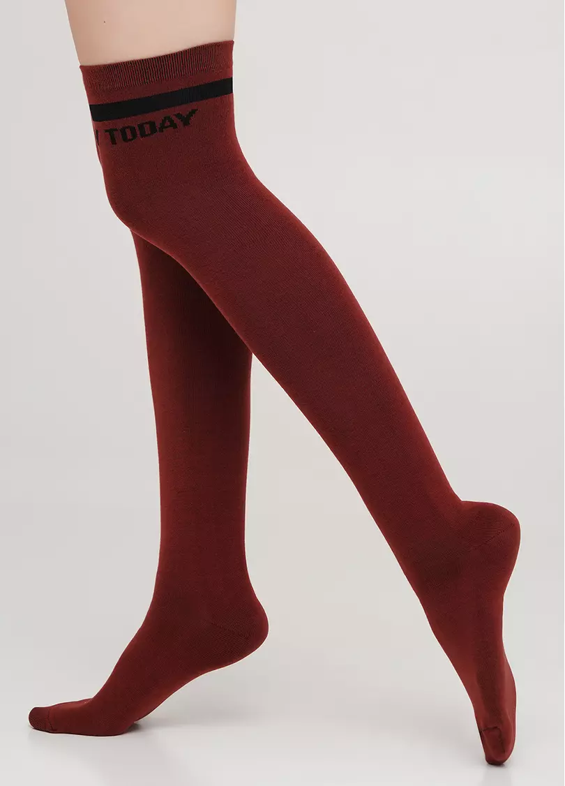 Хлопковые гольфины с контрастной надписью WB1 TEXT 001 (красно-коричневый)