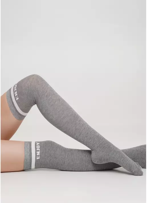 Бавовняні гольфіни з контрастним написом WB1 TEXT 001 (світло-сірий)