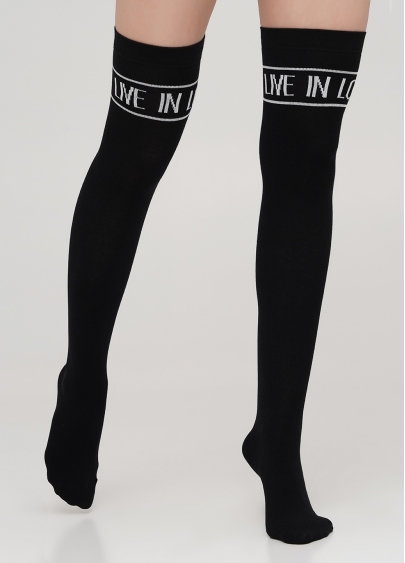 Гольфіни з бавовни з написом над коліном WB1 TEXT 002 (чорний)