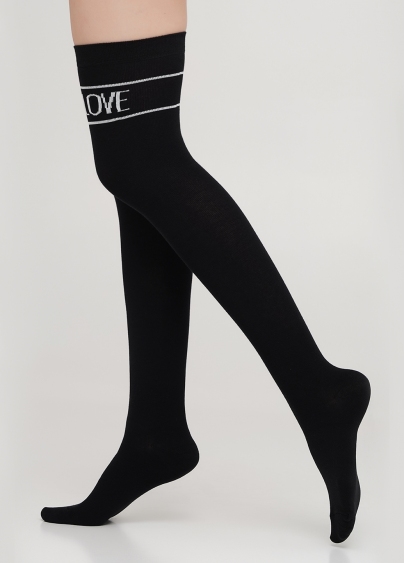 Гольфіни з бавовни з написом над коліном WB1 TEXT 002 (чорний)