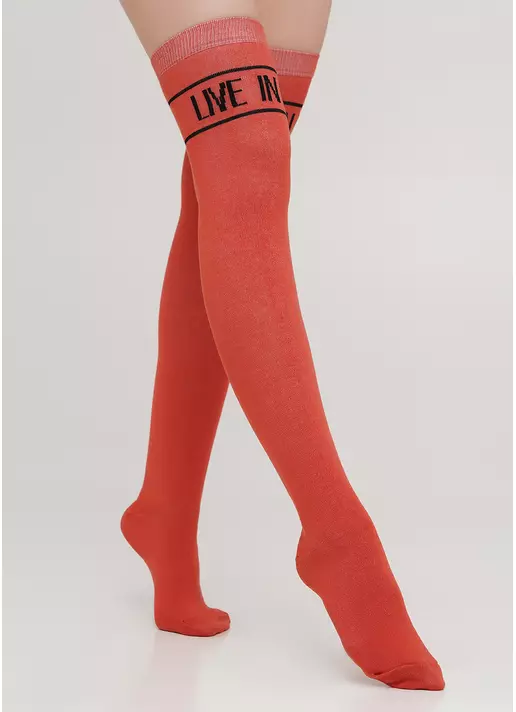 Гольфіни з бавовни з написом над коліном WB1 TEXT 002 (теракотовий)