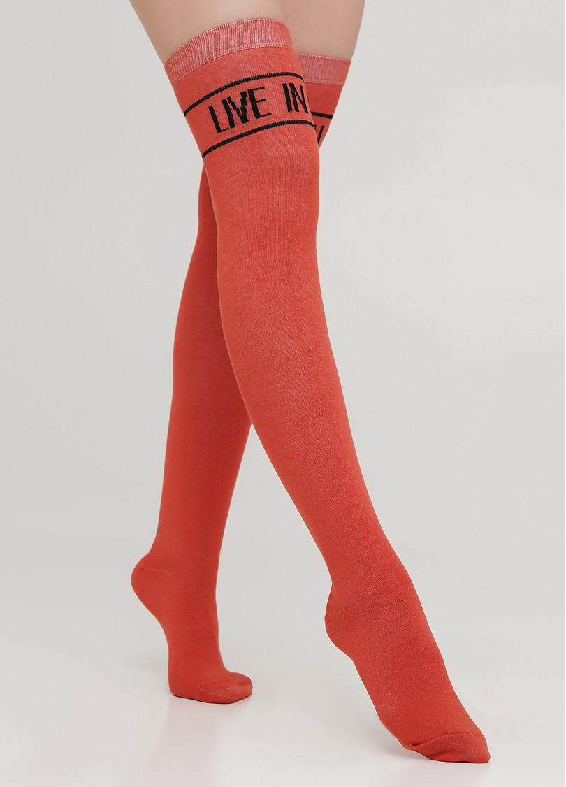 Гольфины из хлопка с надписью над коленом WB1 TEXT 002 (терракотовый)