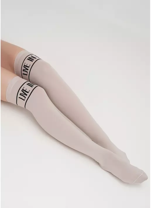 Гольфины из хлопка с надписью над коленом WB1 TEXT 002 (бежевый)