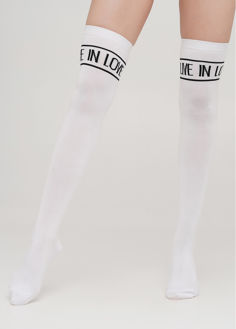 Гольфины из хлопка с надписью над коленом WB1 TEXT 002 (белый)