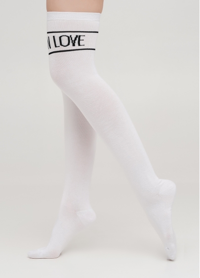 Гольфіни з бавовни з написом над коліном WB1 TEXT 002 (білий)