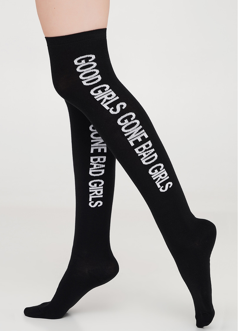 Бавовняні гольфіни з написом на боковій частині  WB1 TEXT 004 black (чорний)