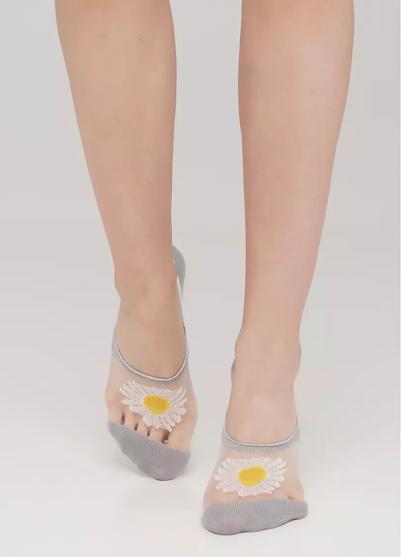 Жіночі підслідники з ромашками на прозорій вставці WF1 CRISTAL 002 (сірий)