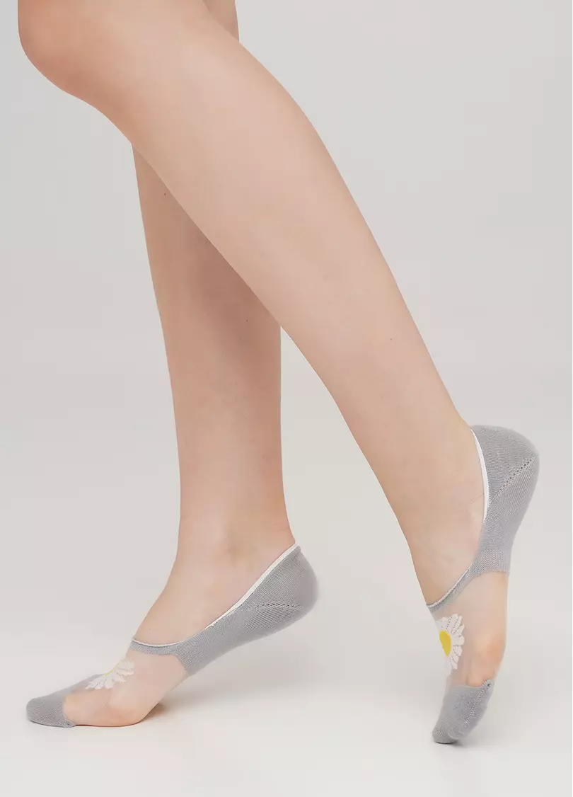 Жіночі підслідники з ромашками на прозорій вставці WF1 CRISTAL 002 (сірий)