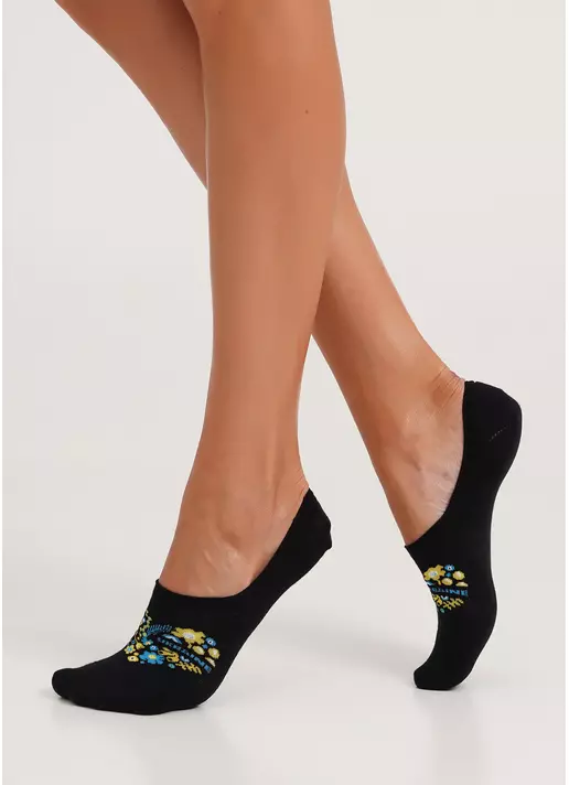 Підслідники бавовняні з написом Ukraine у квітковому орнаменті WF1 UKR 002 black (чорний)