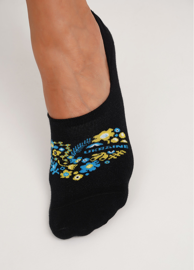 Подследники хлопковые с надписью Ukraine в цветочном орнаменте WF1 UKR 002 black (черный)