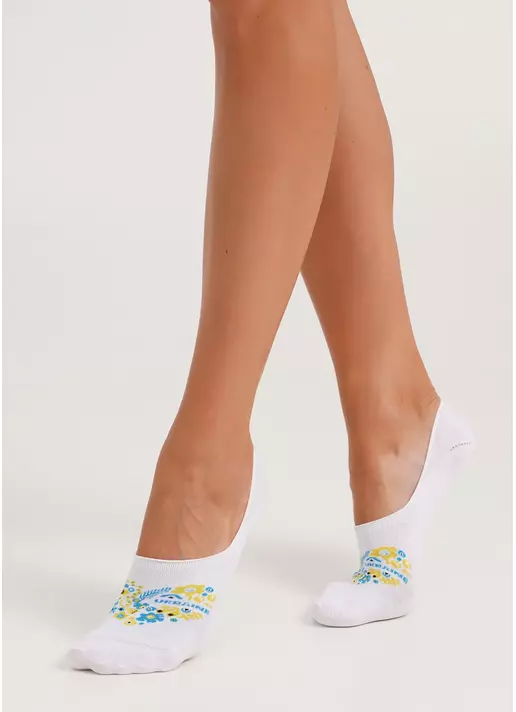 Підслідники бавовняні з написом Ukraine у квітковому орнаменті WF1 UKR 002 white (білий)