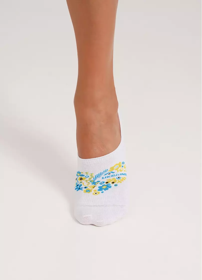 Підслідники бавовняні з написом Ukraine у квітковому орнаменті WF1 UKR 002 white (білий)