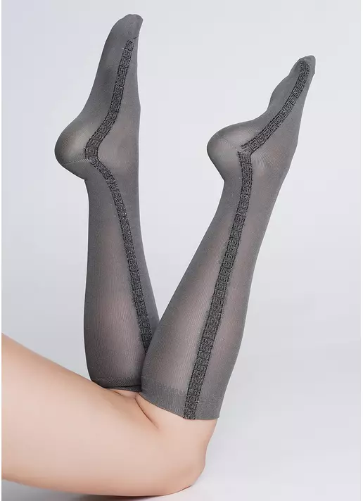 Гольфы из микрофибры с блестящим орнаментом WG1 FASHION LUREX PA 001 grey/nero metallic (серый/черный)