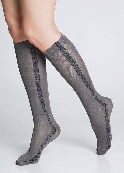 Гольфи з мікрофібри з блискучим орнаментом WG1 FASHION LUREX PA 001 grey/nero metallic (сірий/чорний)