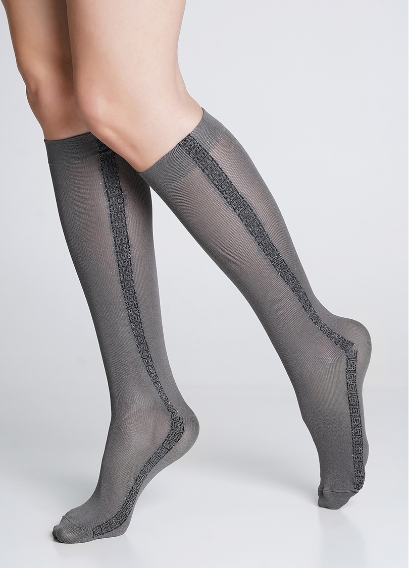 Гольфы из микрофибры с блестящим орнаментом WG1 FASHION LUREX PA 001 grey/nero metallic (серый/черный)