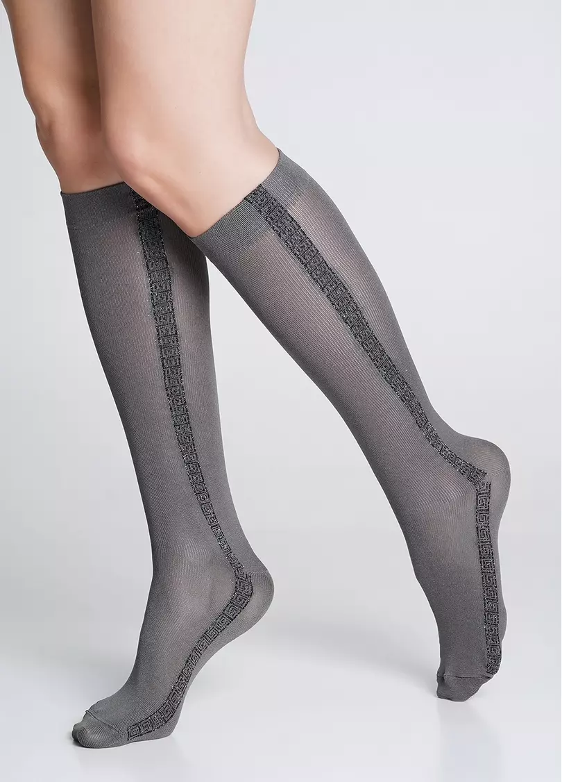 Гольфы из микрофибры с блестящим орнаментом WG1 FASHION LUREX PA 001 grey/nero metallic (серый/черный)