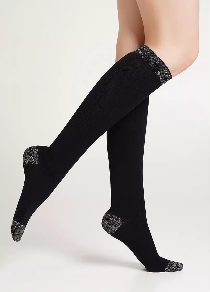 Гольфи в рубчик з люрексом WG1 LUREX RIB 001 black/silver metallic (чорний)