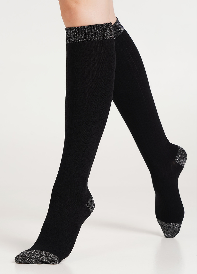 Гольфы в рубчик с люрексом WG1 LUREX RIB 001 black/silver metallic (черный)