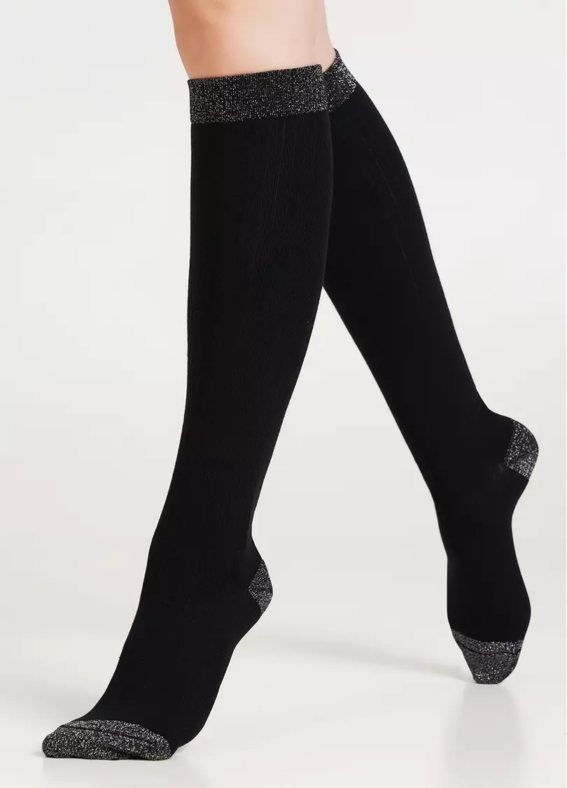 Гольфи в рубчик з люрексом WG1 LUREX RIB 001 black/silver metallic (чорний)