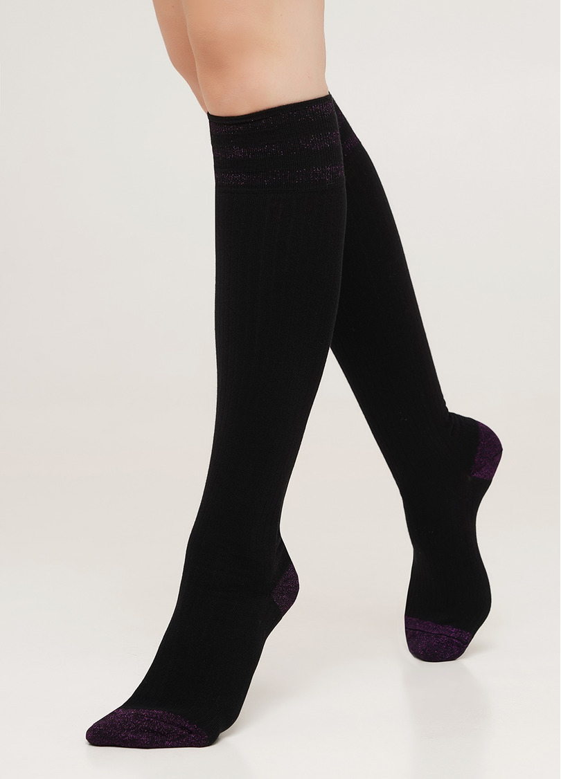 Бавовняні гольфи в рубчик з люрексом WG1 LUREX RIB 002 black/shiny pink metallic (чорний)