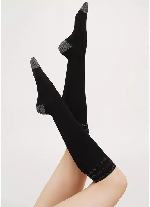 Хлопковые гольфы в рубчик с люрексом WG1 LUREX RIB 002 black/silver metallic (черный)