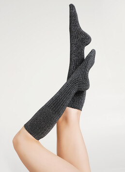 Блискучі гольфи в рубчик WG1 LUREX RIB STRONG 001 black/silver metallic (чорний)