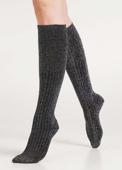 Блискучі гольфи в рубчик WG1 LUREX RIB STRONG 001 black/silver metallic (чорний)
