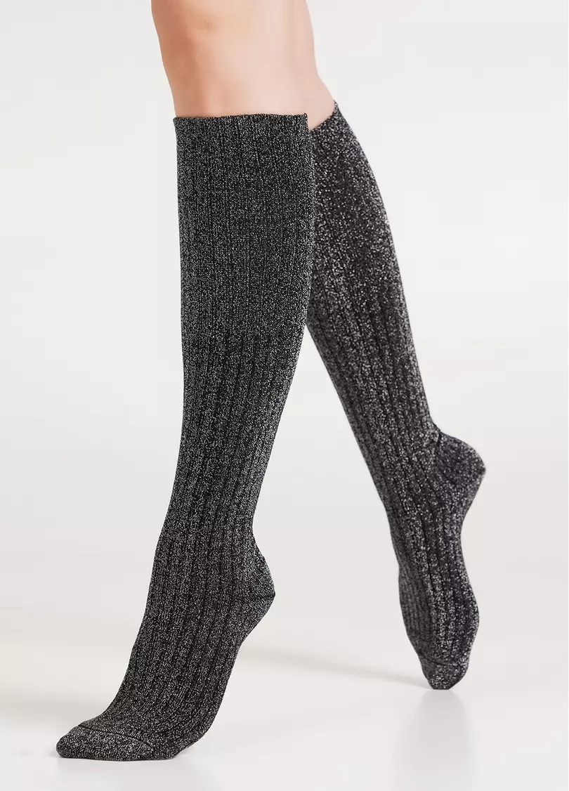 Блискучі гольфи в рубчик WG1 LUREX RIB STRONG 001 black/silver metallic (чорний)