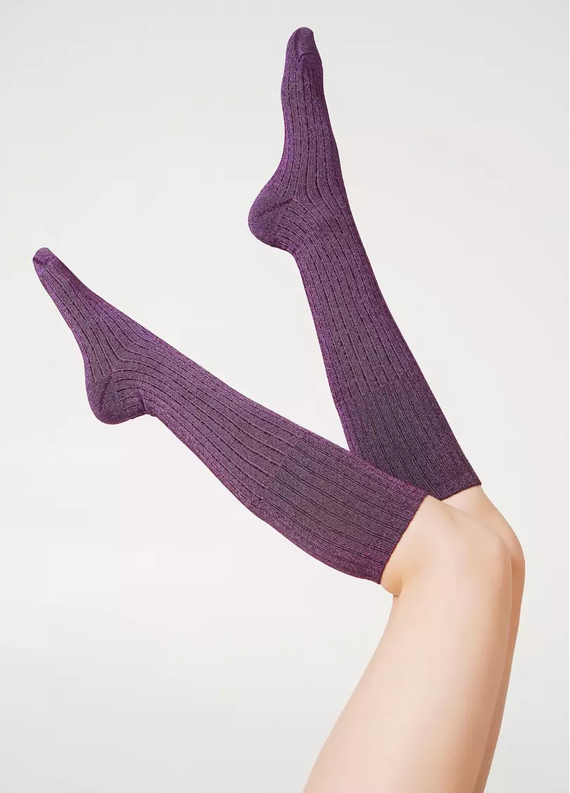 Блискучі гольфи в рубчик WG1 LUREX RIB STRONG 001 marsala/shiny pink metallic (рожевий)