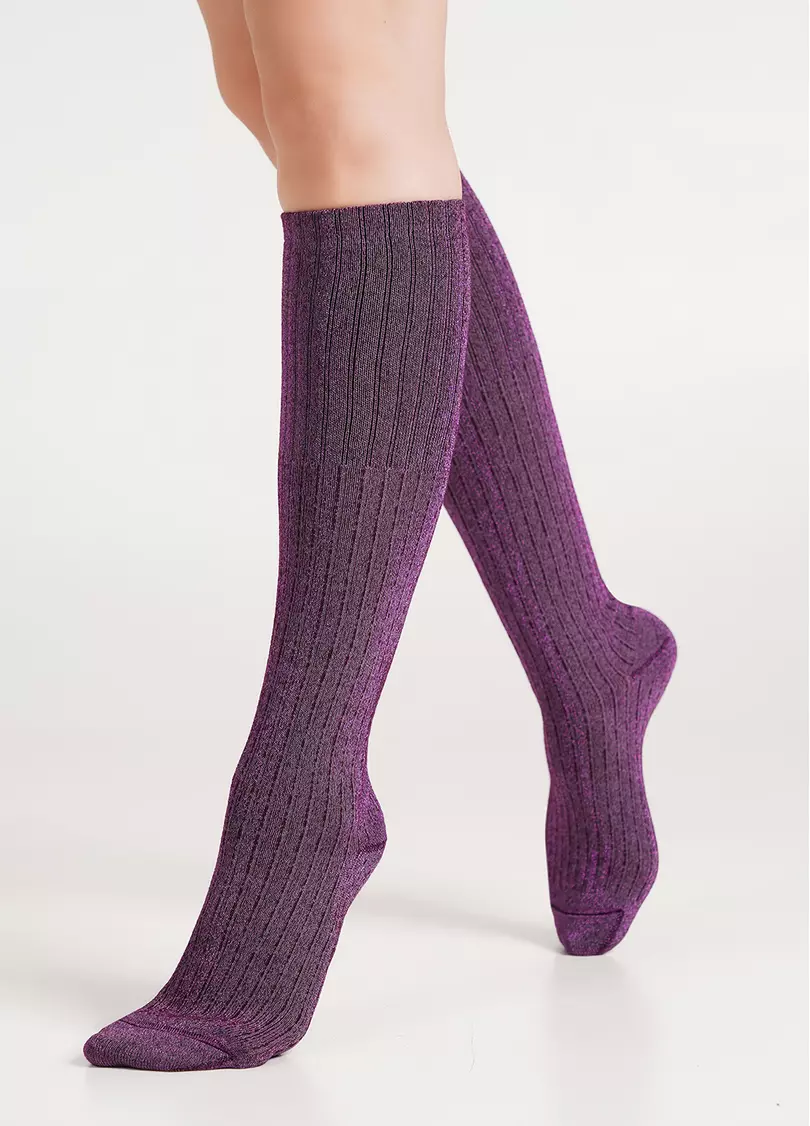 Блискучі гольфи в рубчик WG1 LUREX RIB STRONG 001 marsala/shiny pink metallic (рожевий)