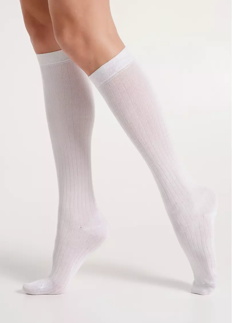 Хлопковые гольфы в рубчик WG1 RIB CLASSIC white (белый)