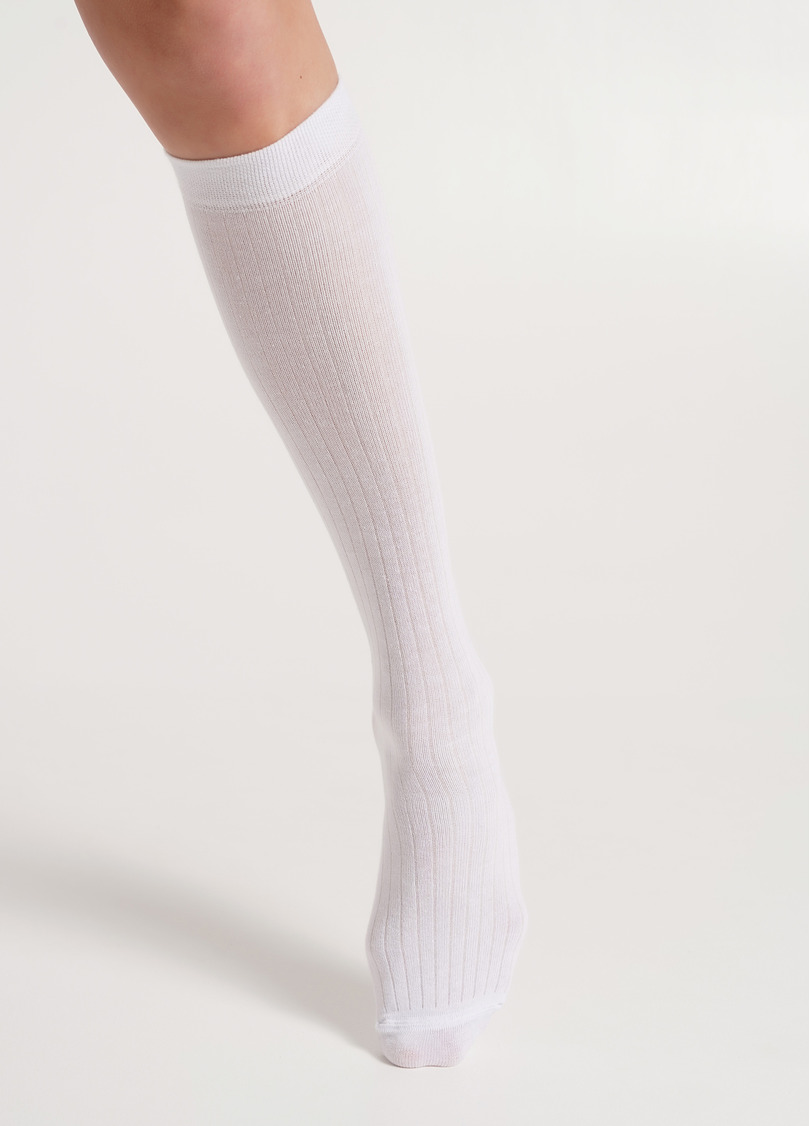 Хлопковые гольфы в рубчик WG1 RIB CLASSIC white (белый)