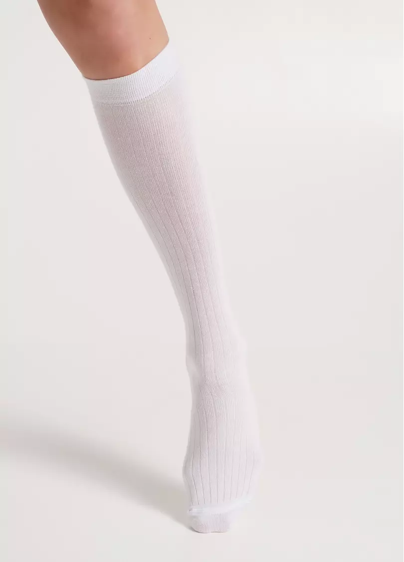 Хлопковые гольфы в рубчик WG1 RIB CLASSIC white (белый)