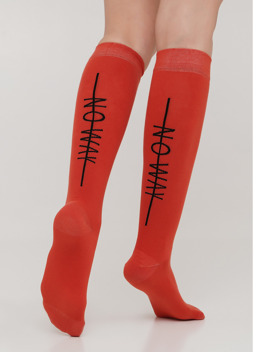 Бавовняні гольфи з вертикальним написом ззаду WG1 TEXT 001 (теракотовий)