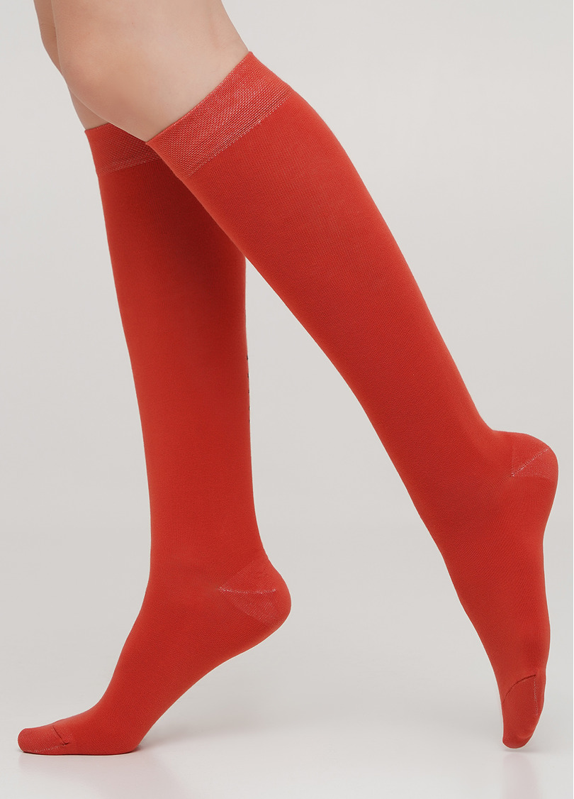 Бавовняні гольфи з вертикальним написом ззаду WG1 TEXT 001 (теракотовий)