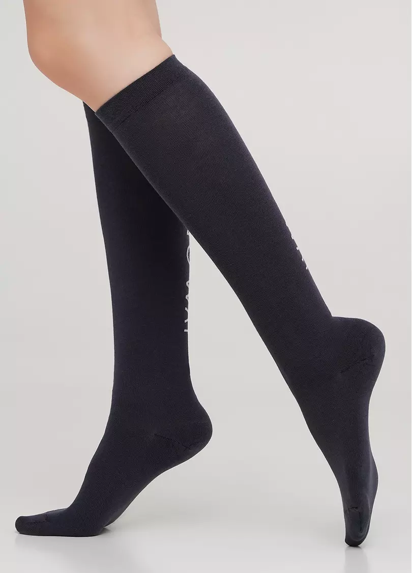 Бавовняні гольфи з вертикальним написом ззаду WG1 TEXT 001 (темно-сірий)