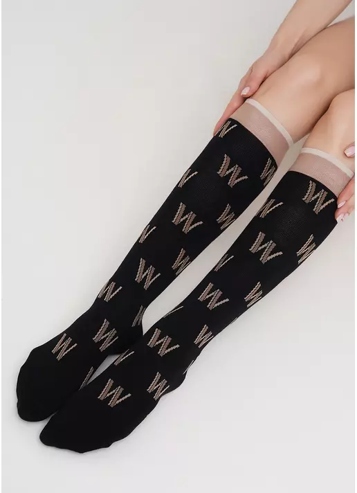 Хлопковые гольфы с узором монограммы WG1 TEXT 003 (черный)