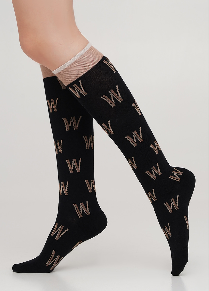 Бавовняні гольфи з візерунком монограми WG1 TEXT 003 (чорний)