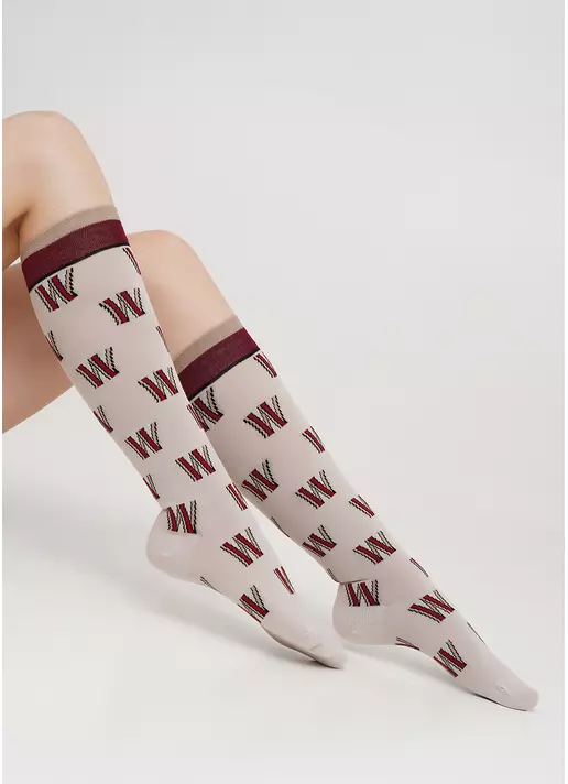 Хлопковые гольфы с узором монограммы WG1 TEXT 003 (бежевый)