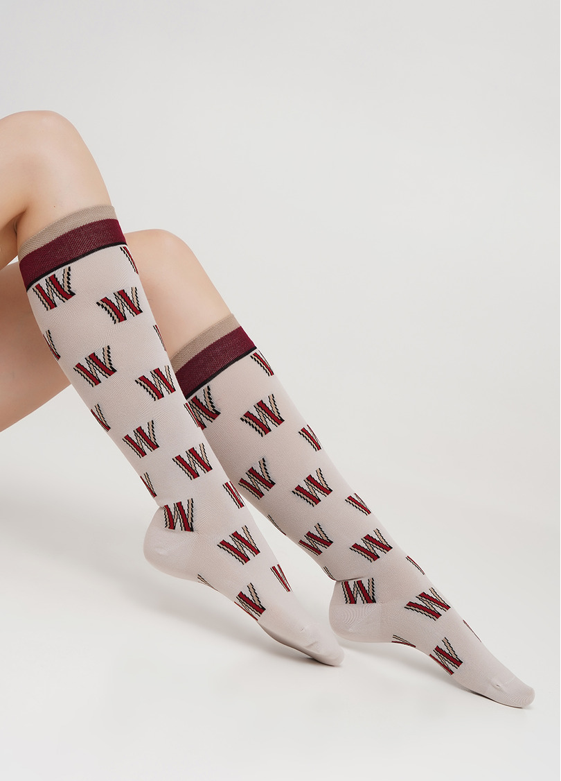 Хлопковые гольфы с узором монограммы WG1 TEXT 003 (бежевый)