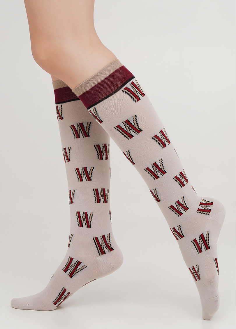 Хлопковые гольфы с узором монограммы WG1 TEXT 003 (бежевый)